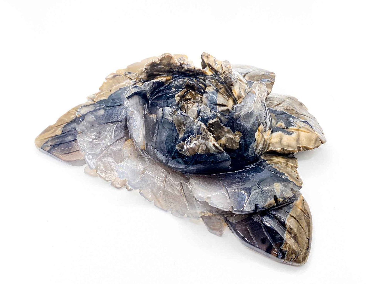 Volcano Agate Rose Carving | Grounding & Protection | UV Reactive Glow