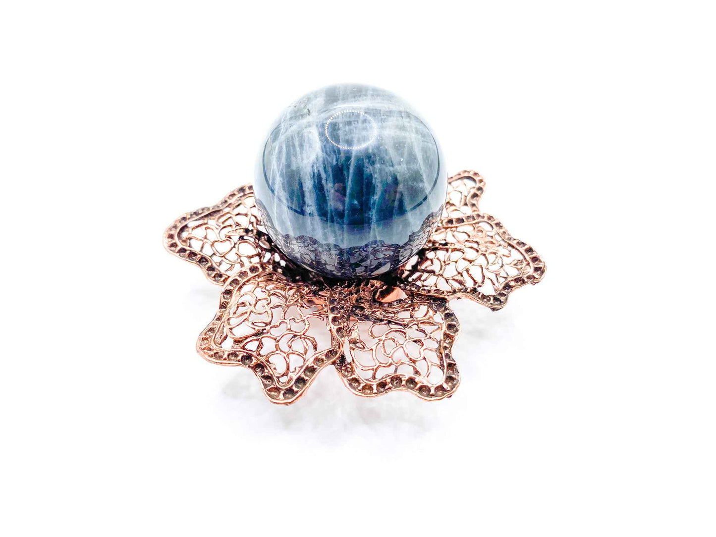 Lotus Flower Sphere Stand for Crystal Display | Antique Copper