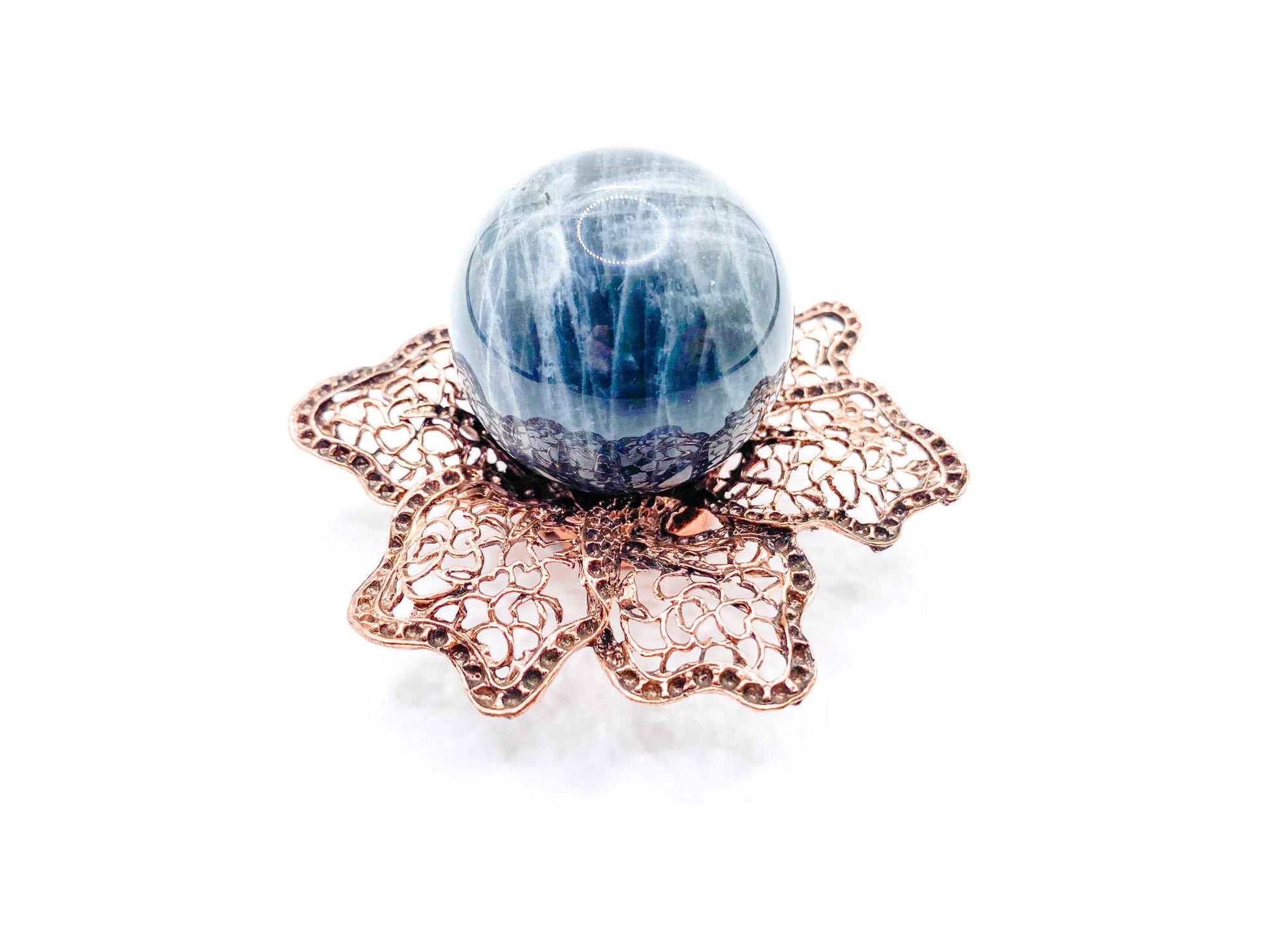 Lotus Flower Sphere Stand for Crystal Display | Antique Copper