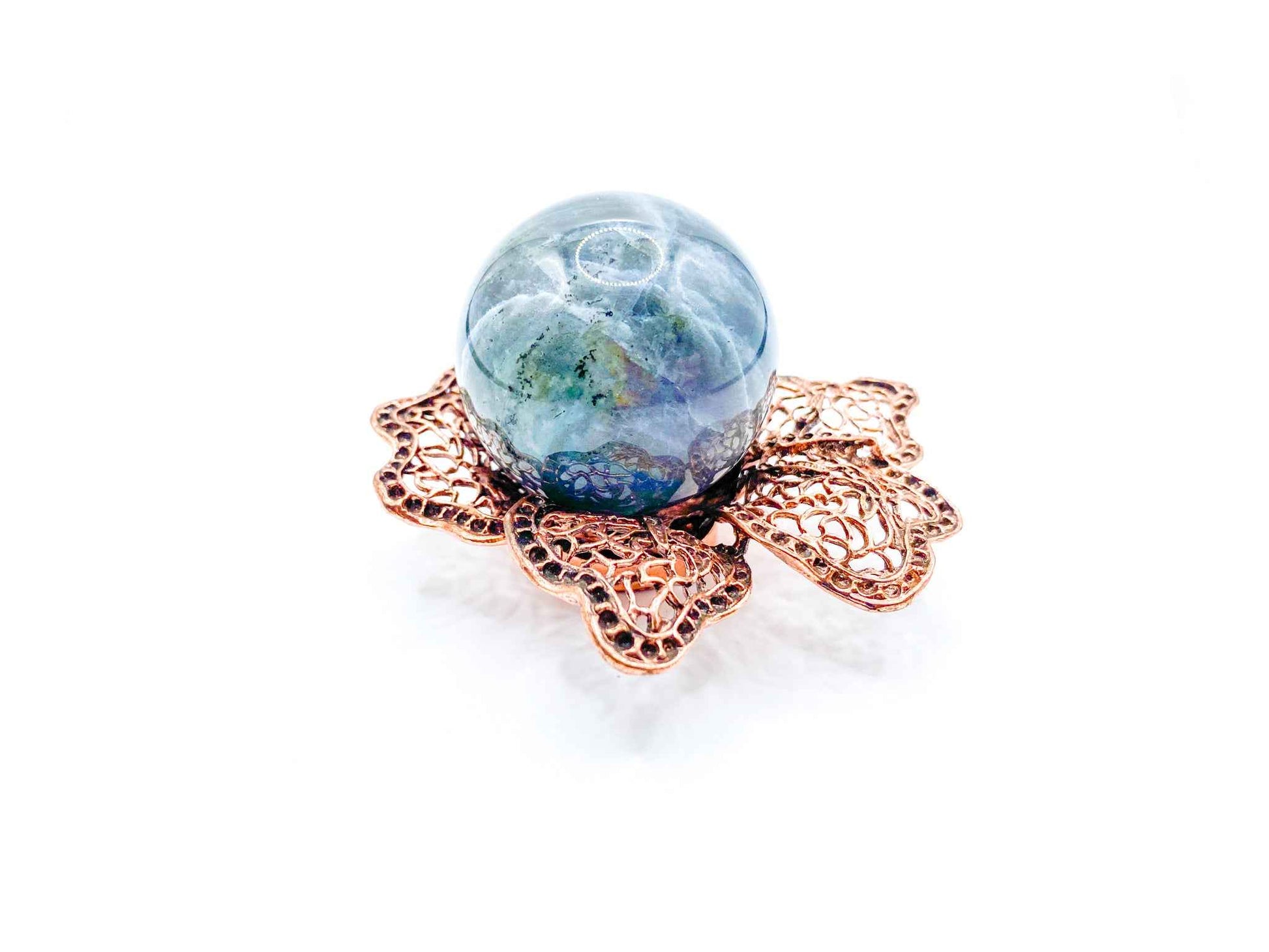 Lotus Flower Sphere Stand for Crystal Display | Antique Copper