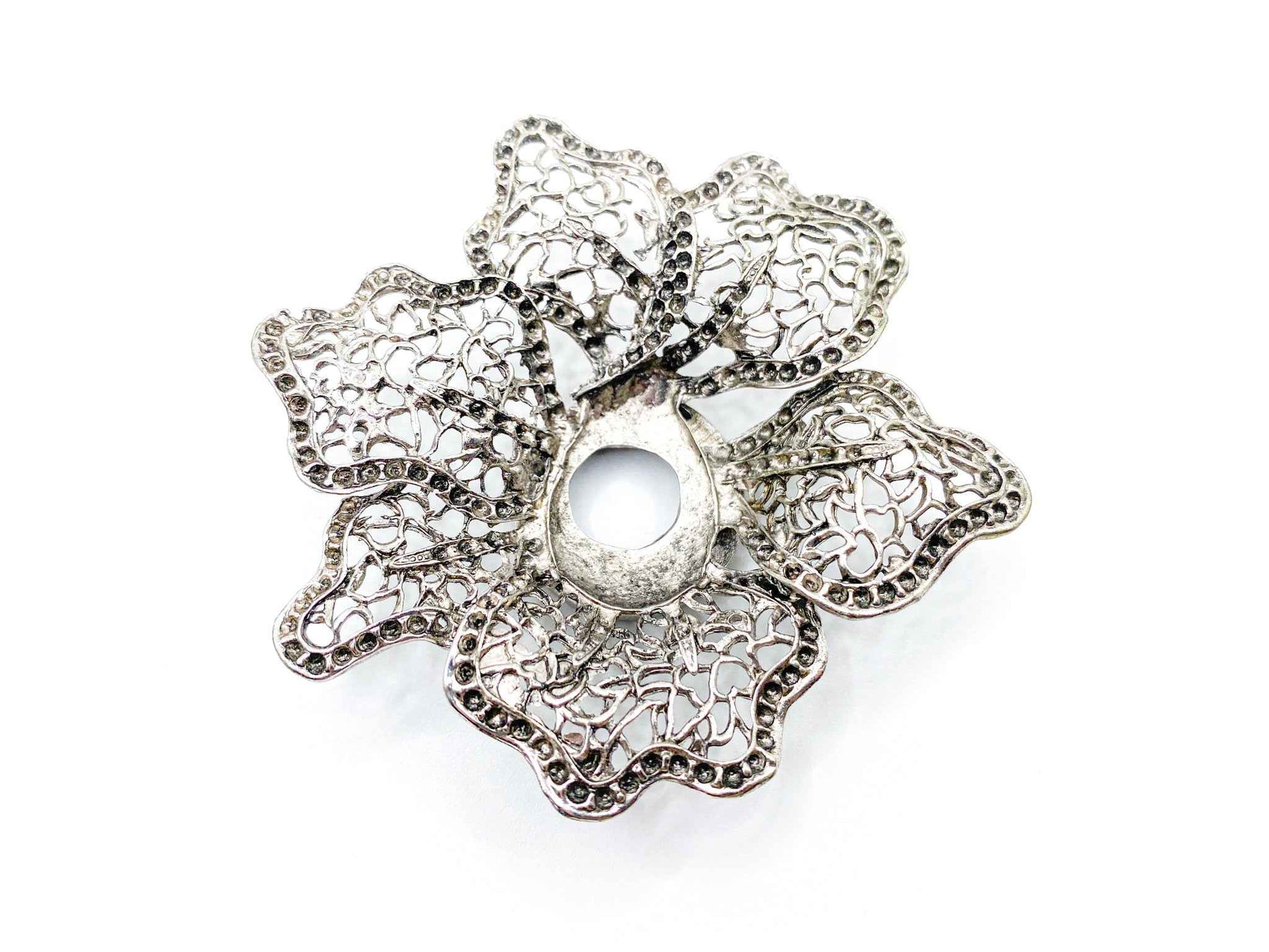 Lotus Flower Sphere Stand for Crystal Display | Antique Silver