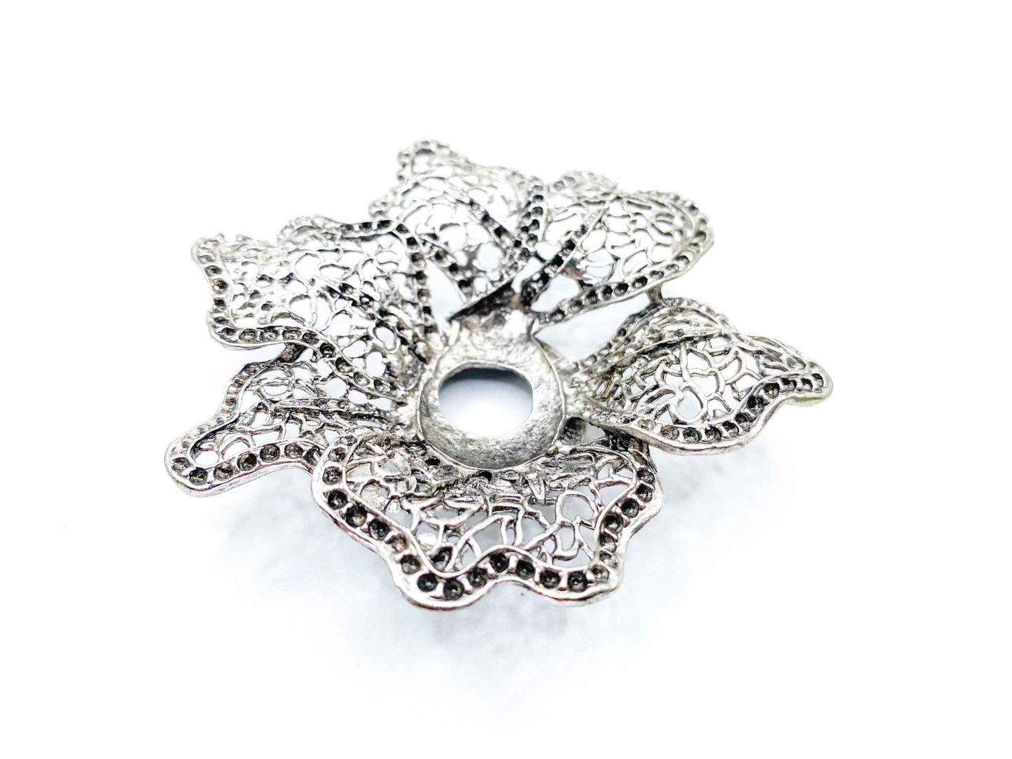 Lotus Flower Sphere Stand for Crystal Display | Antique Silver