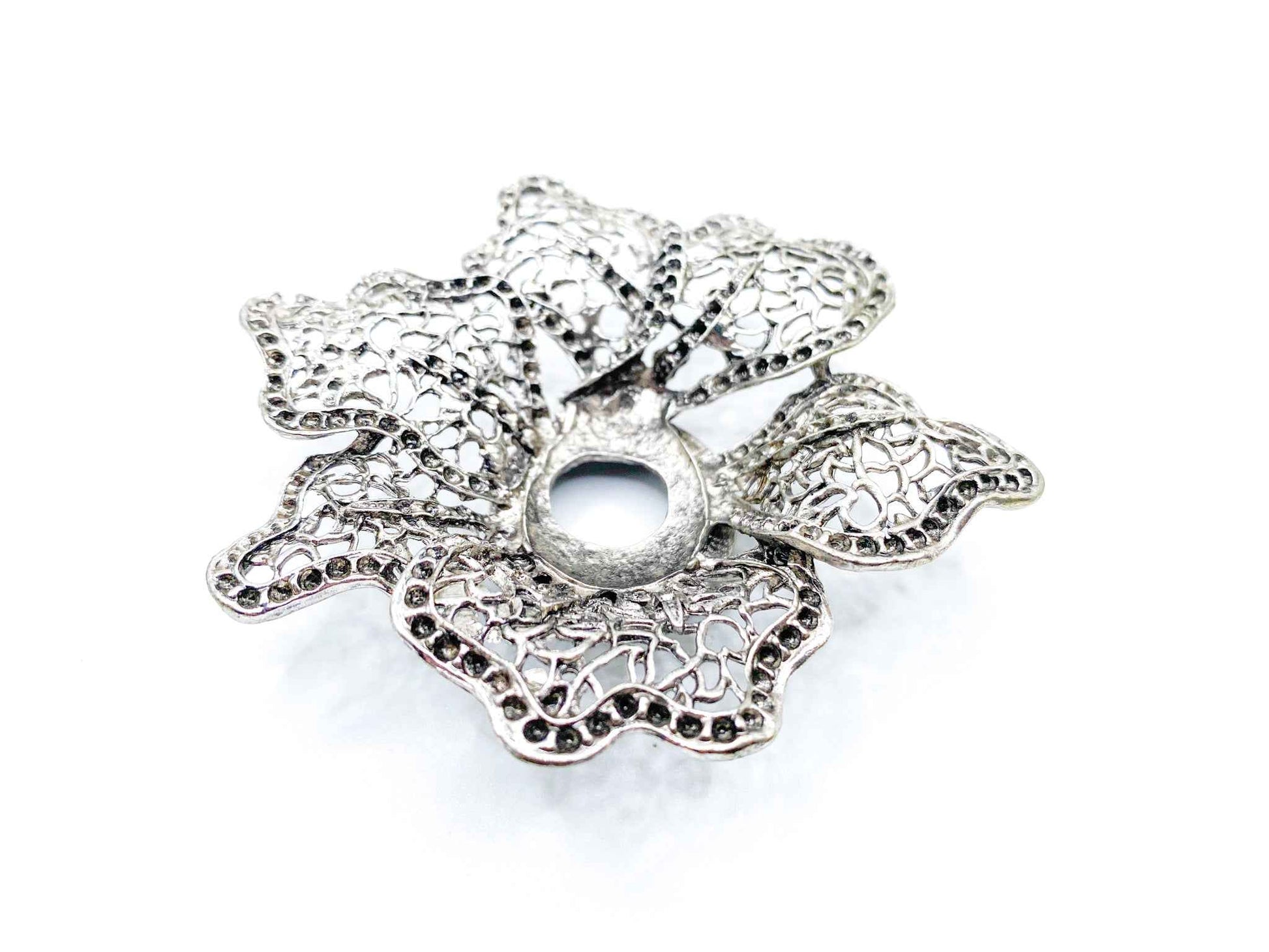 Lotus Flower Sphere Stand for Crystal Display | Antique Silver