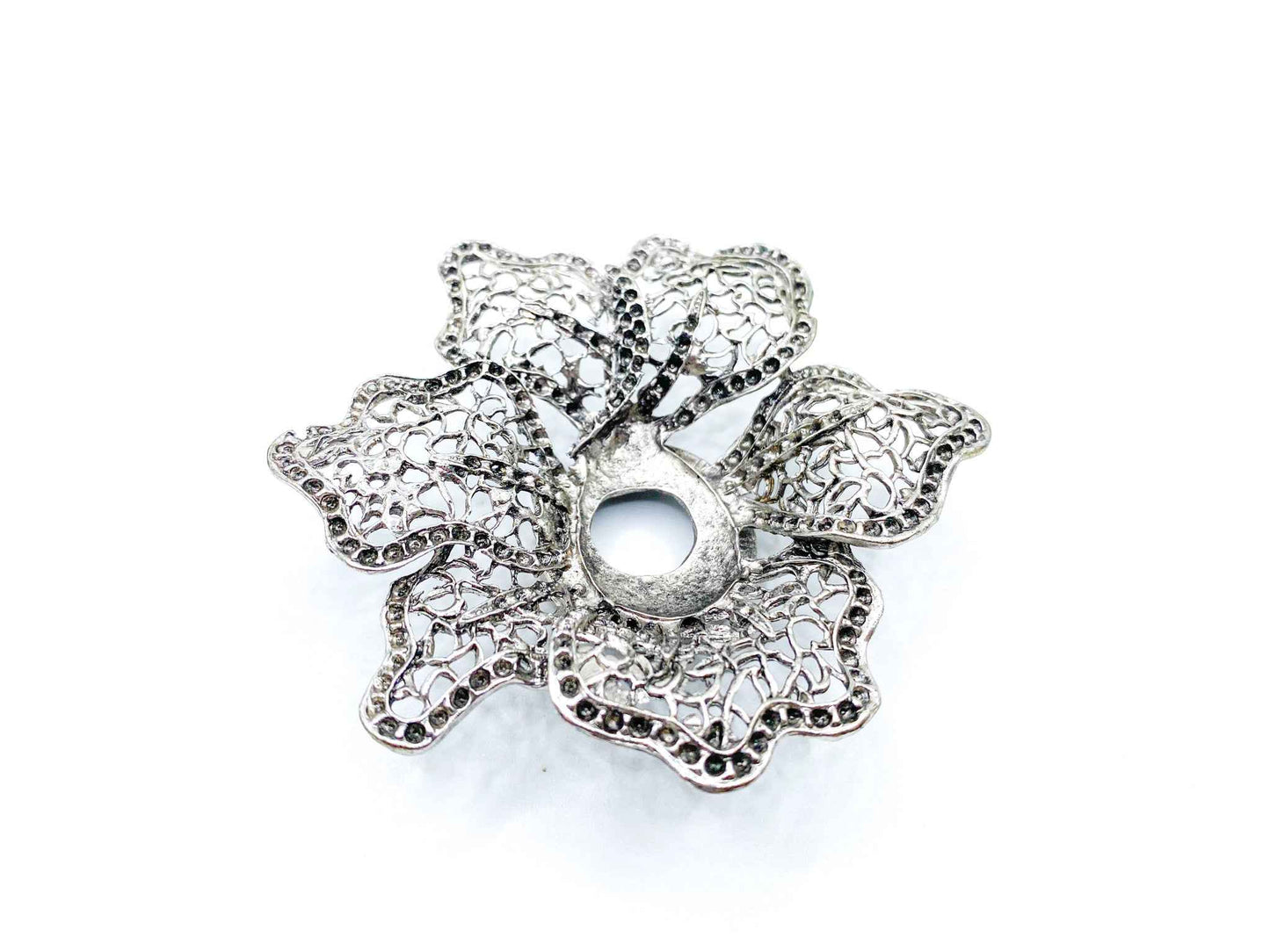 Lotus Flower Sphere Stand for Crystal Display | Antique Silver