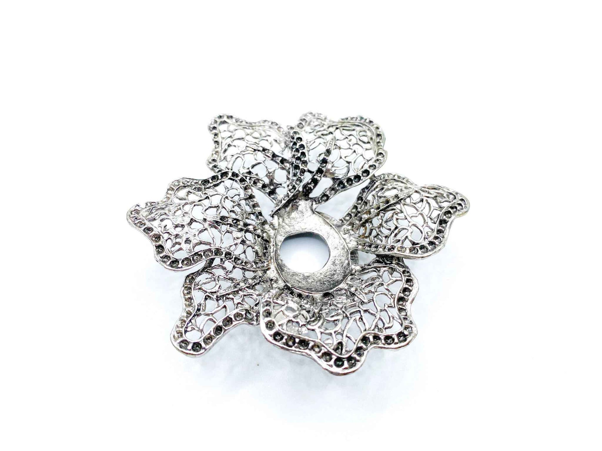 Lotus Flower Sphere Stand for Crystal Display | Antique Silver