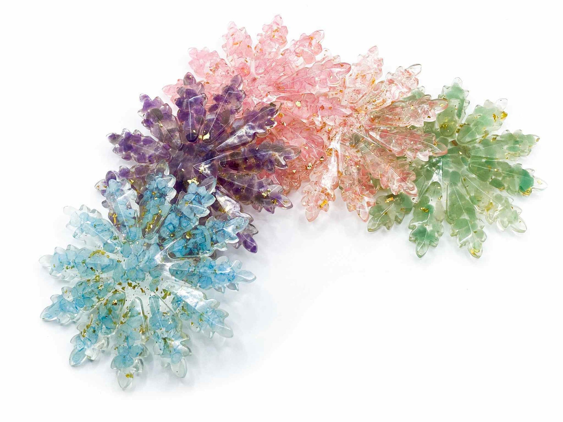 Crystal Resin Snowflake | Christmas Ornaments and Decor | Crystal Chips Inside of Resin | Amethyst, Sunstone, Green Aventurine, Rose Quartz