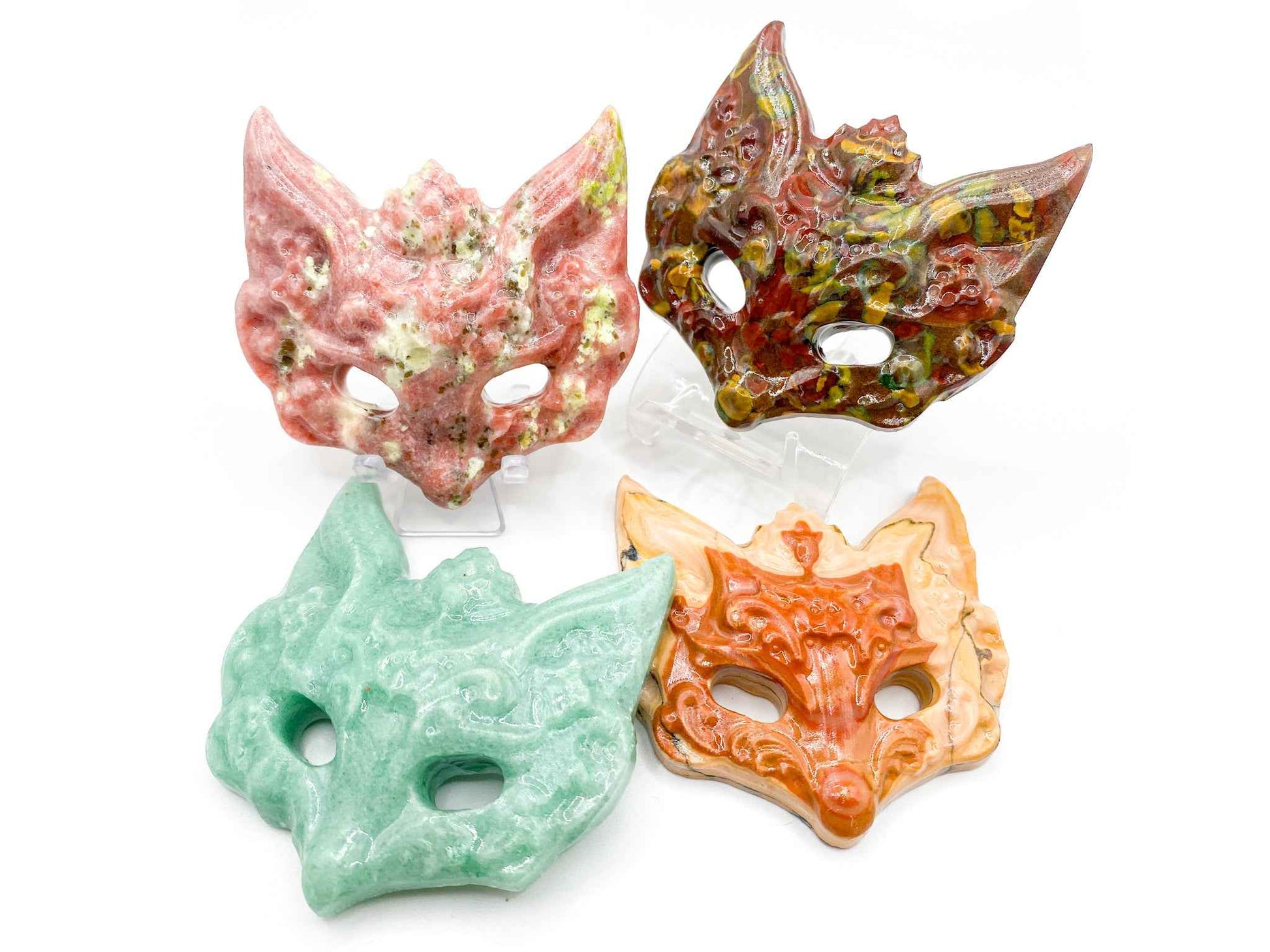 Crystal Carved Fox Masks | Red Aventurine, Jasper, Amazonite | (1 Mask)