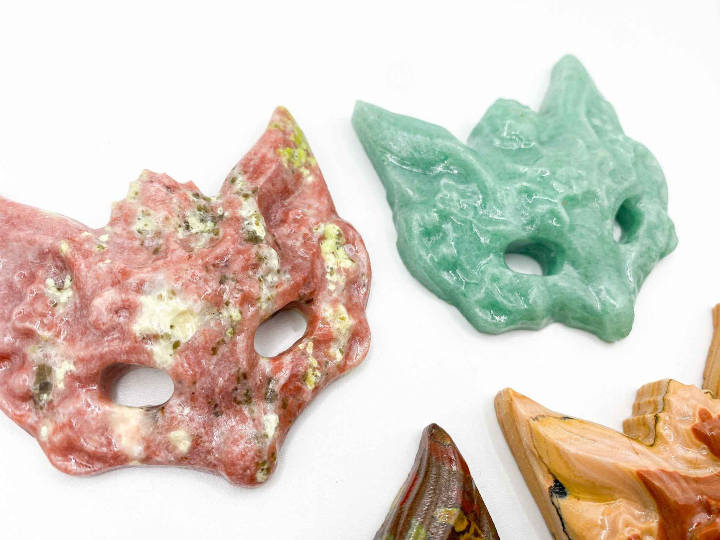 Crystal Carved Fox Masks | Red Aventurine, Jasper, Amazonite | (1 Mask)