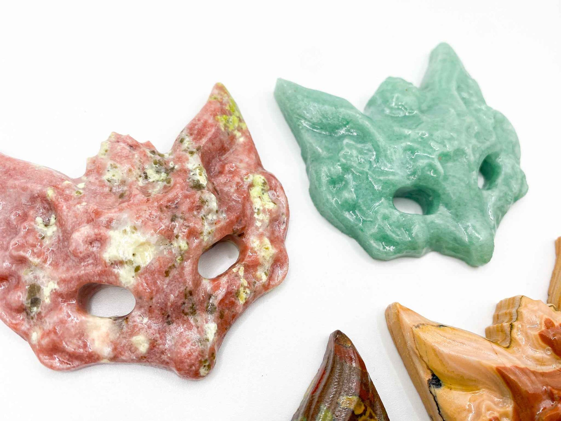 Crystal Carved Fox Masks | Red Aventurine, Jasper, Amazonite | (1 Mask)