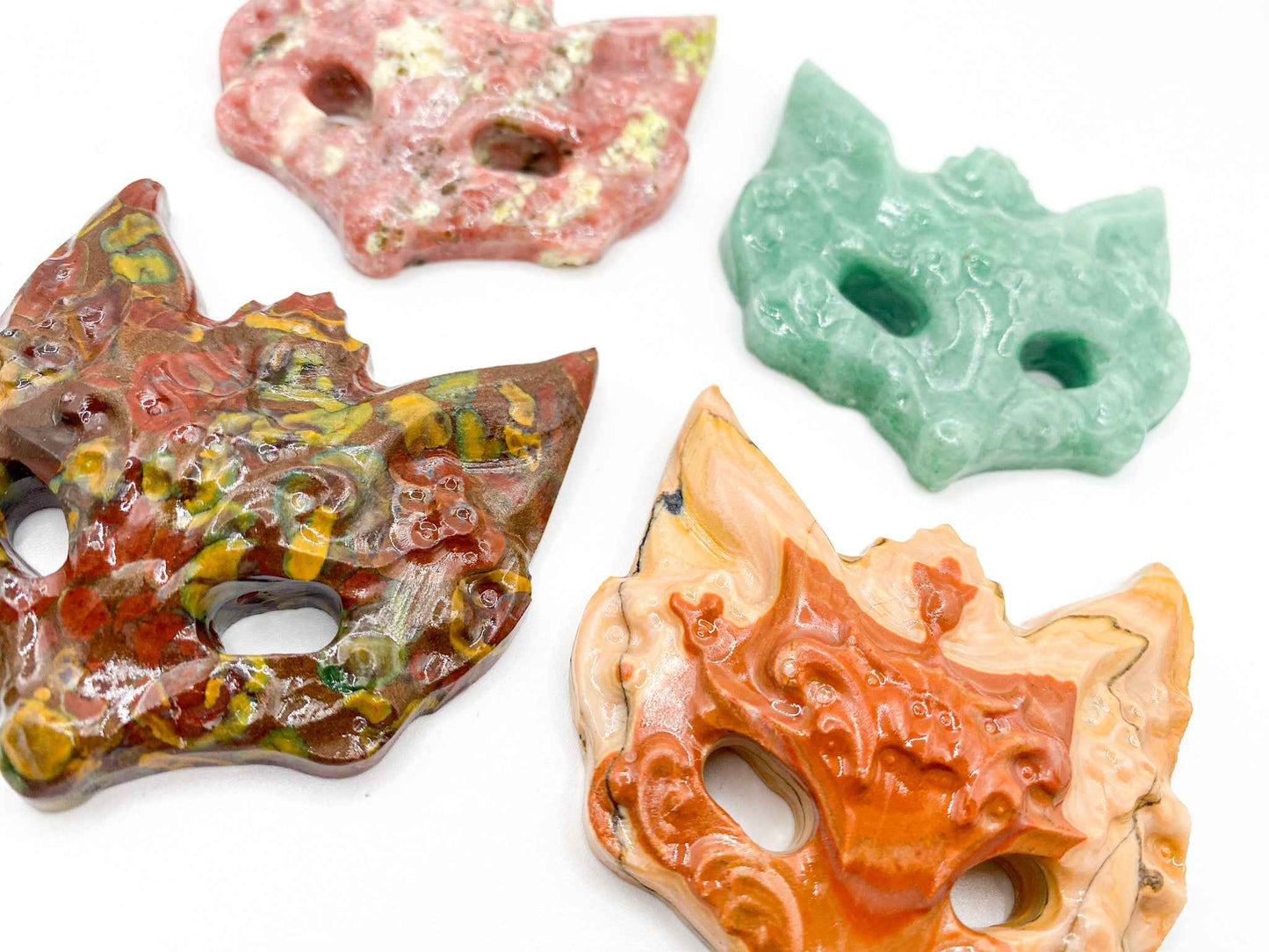 Crystal Carved Fox Masks | Red Aventurine, Jasper, Amazonite | (1 Mask)