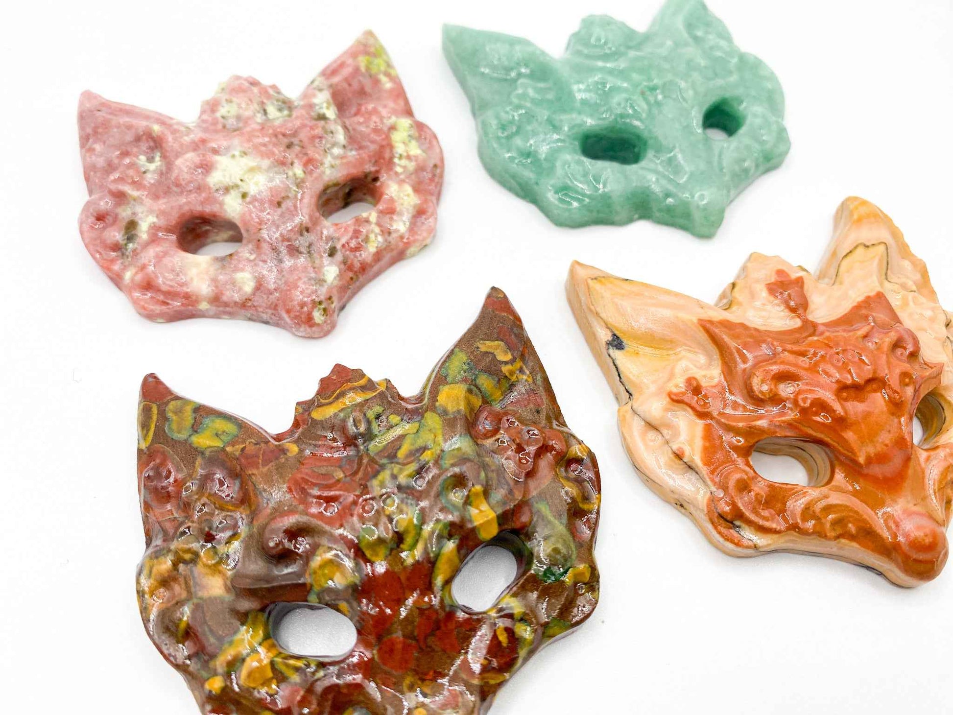 Crystal Carved Fox Masks | Red Aventurine, Jasper, Amazonite | (1 Mask)