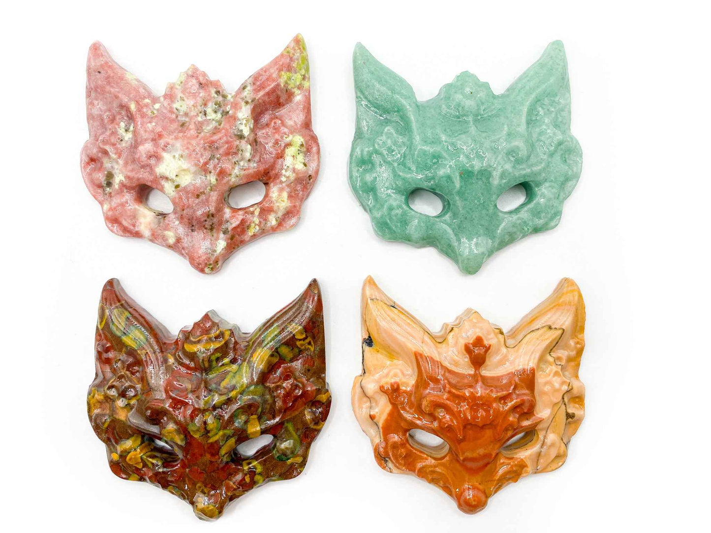 Crystal Carved Fox Masks | Red Aventurine, Jasper, Amazonite | (1 Mask)