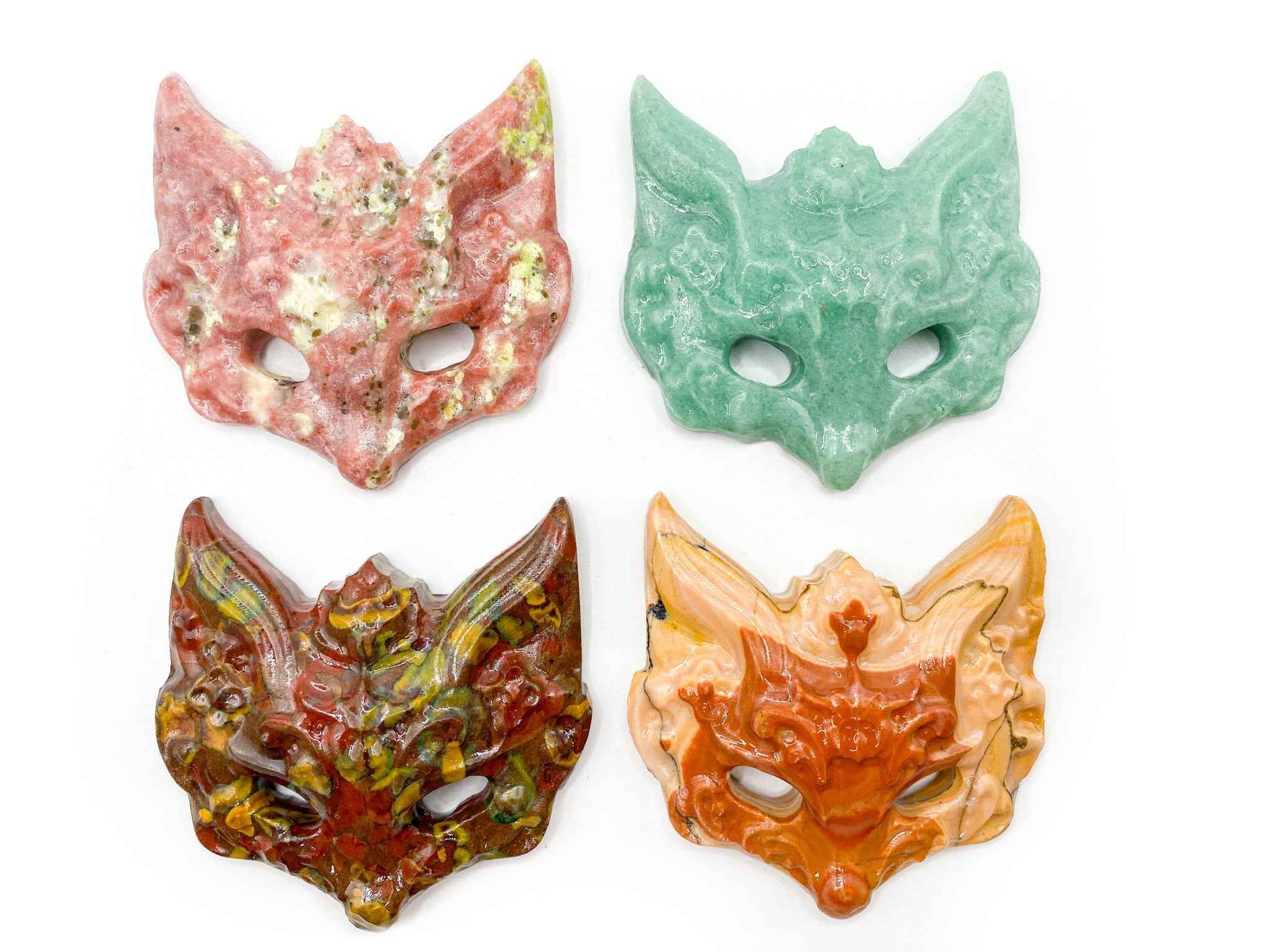 Crystal Carved Fox Masks | Red Aventurine, Jasper, Amazonite | (1 Mask)