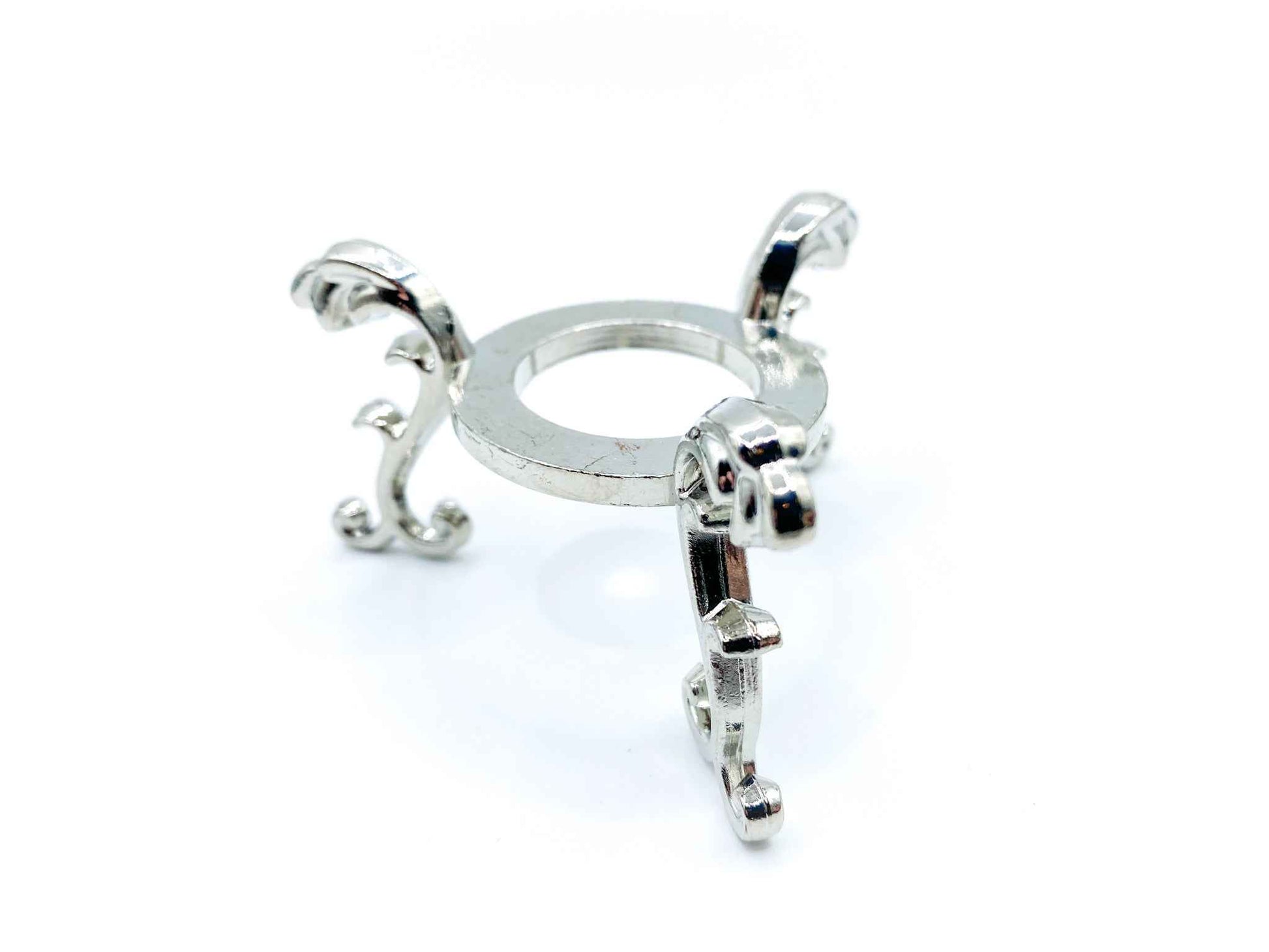 Small Fleur De Lis Flower Sphere Stand for Crystal Display | Antique Silver