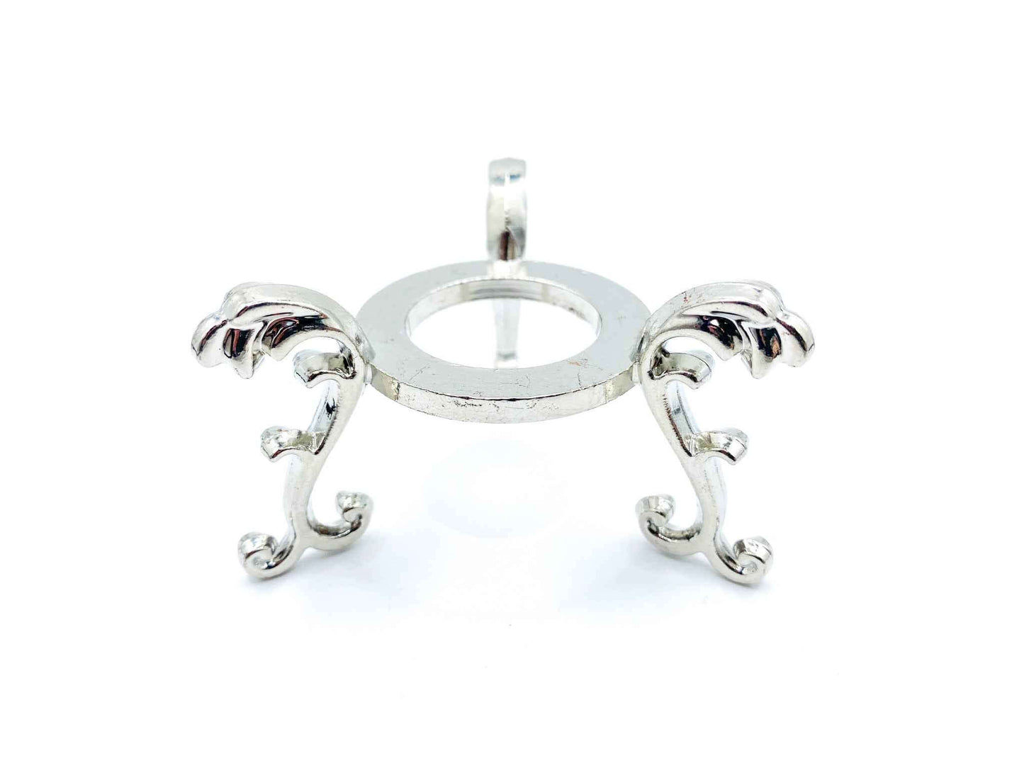 Large Fleur De Lis Flower Sphere Stand for Crystal Display | Antique Silver