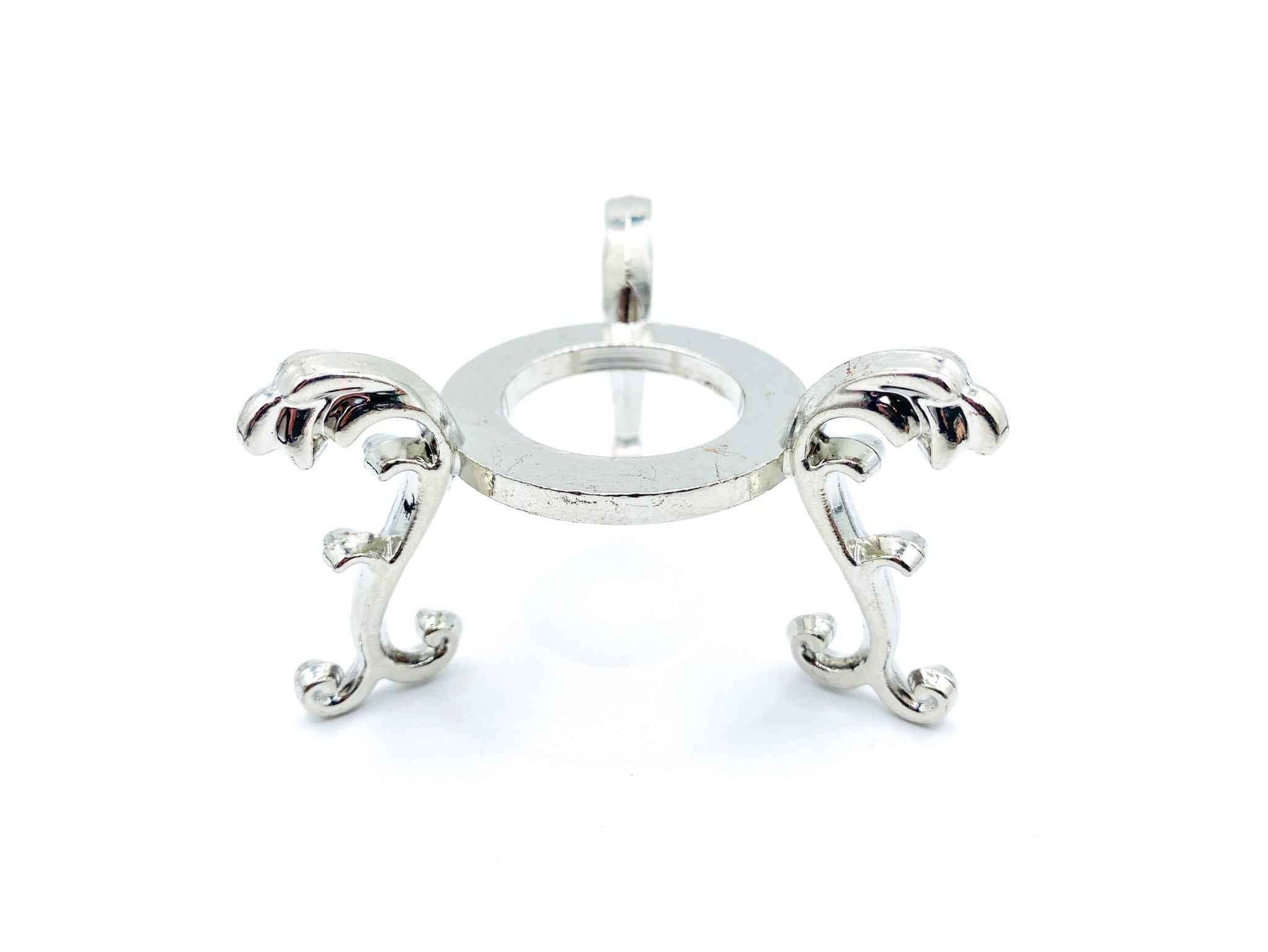 Large Fleur De Lis Flower Sphere Stand for Crystal Display | Antique Silver