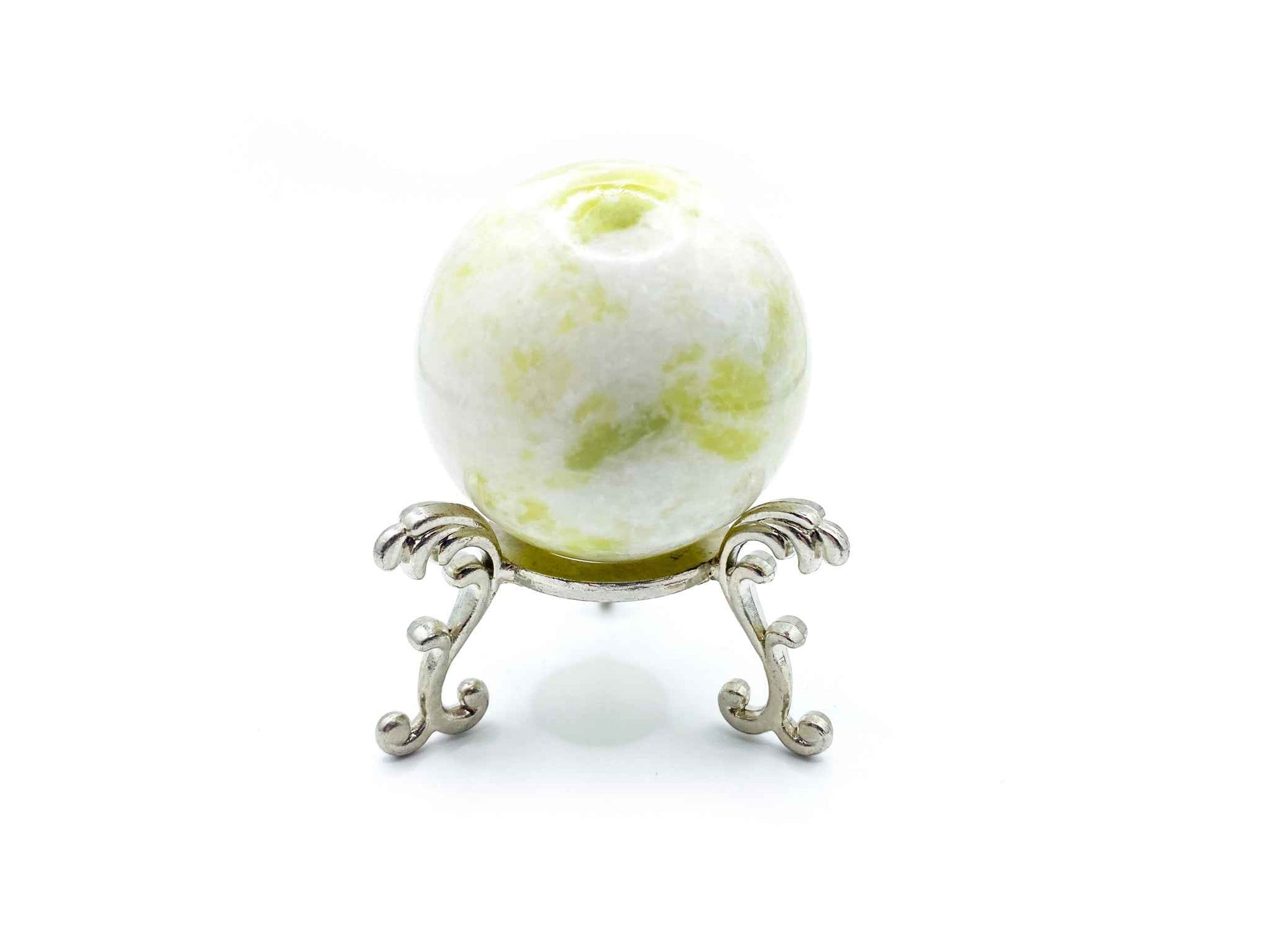 Small Fleur De Lis Flower Sphere Stand for Crystal Display | Antique Silver