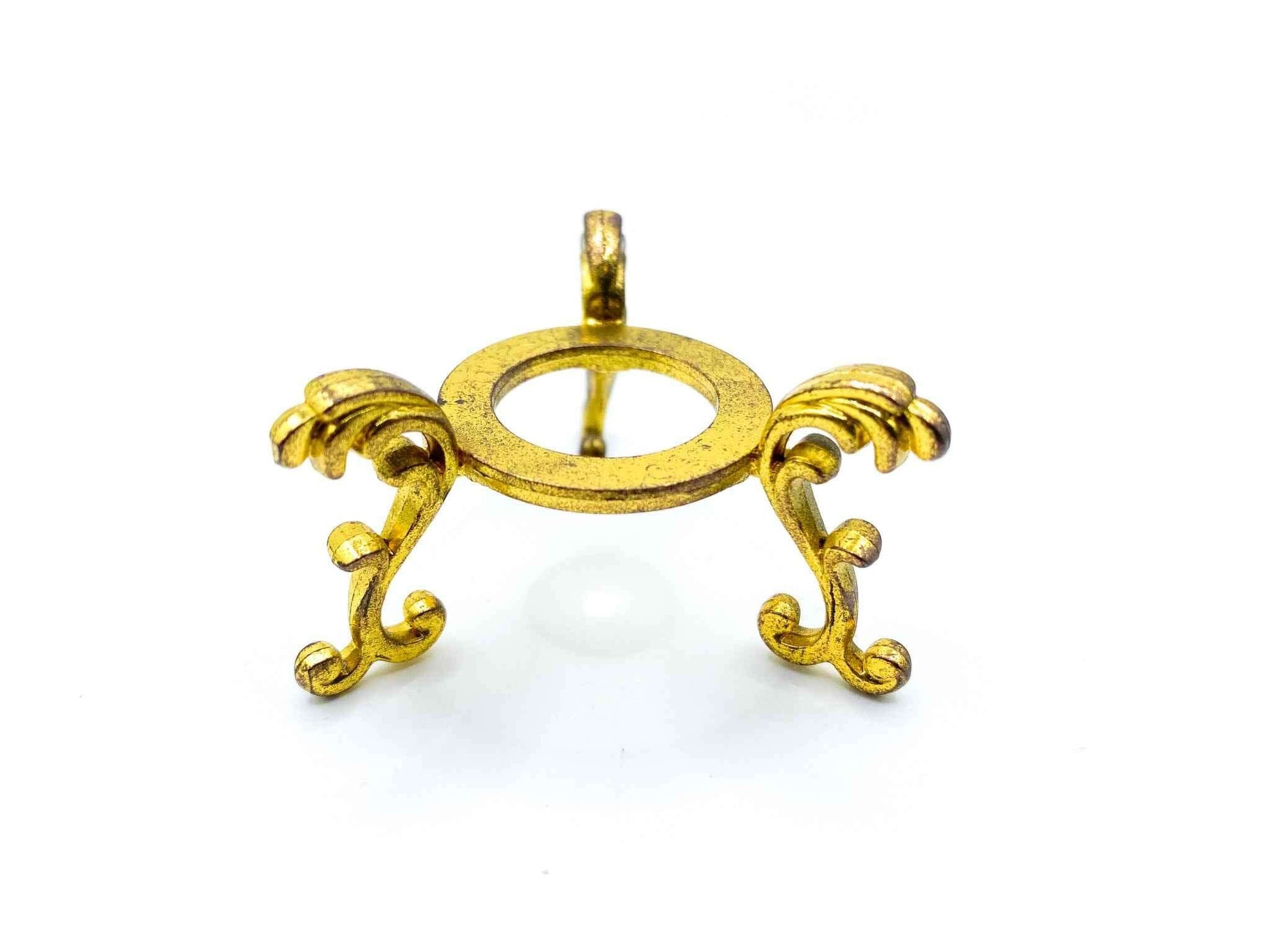 Small Fleur De Lis Flower Sphere Stand for Crystal Display | Antique Gold