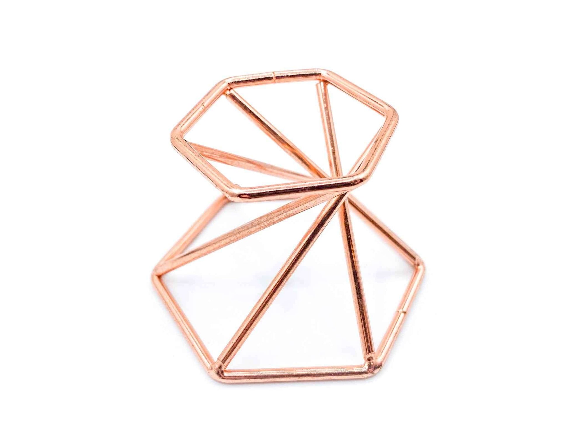Geometric Crystal Sphere Stand in rose gold for displaying large crystal spheres with a stylish design.