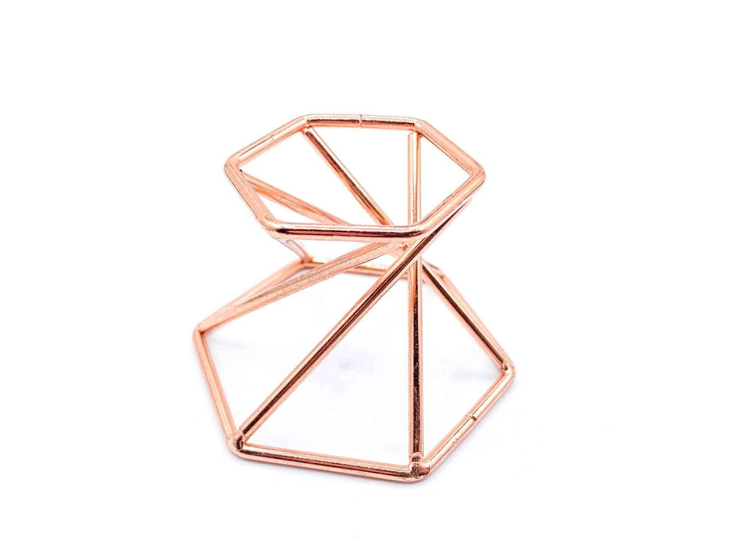 Geometric Crystal Sphere Stand - Rose Gold, designed for displaying large crystal spheres elegantly.