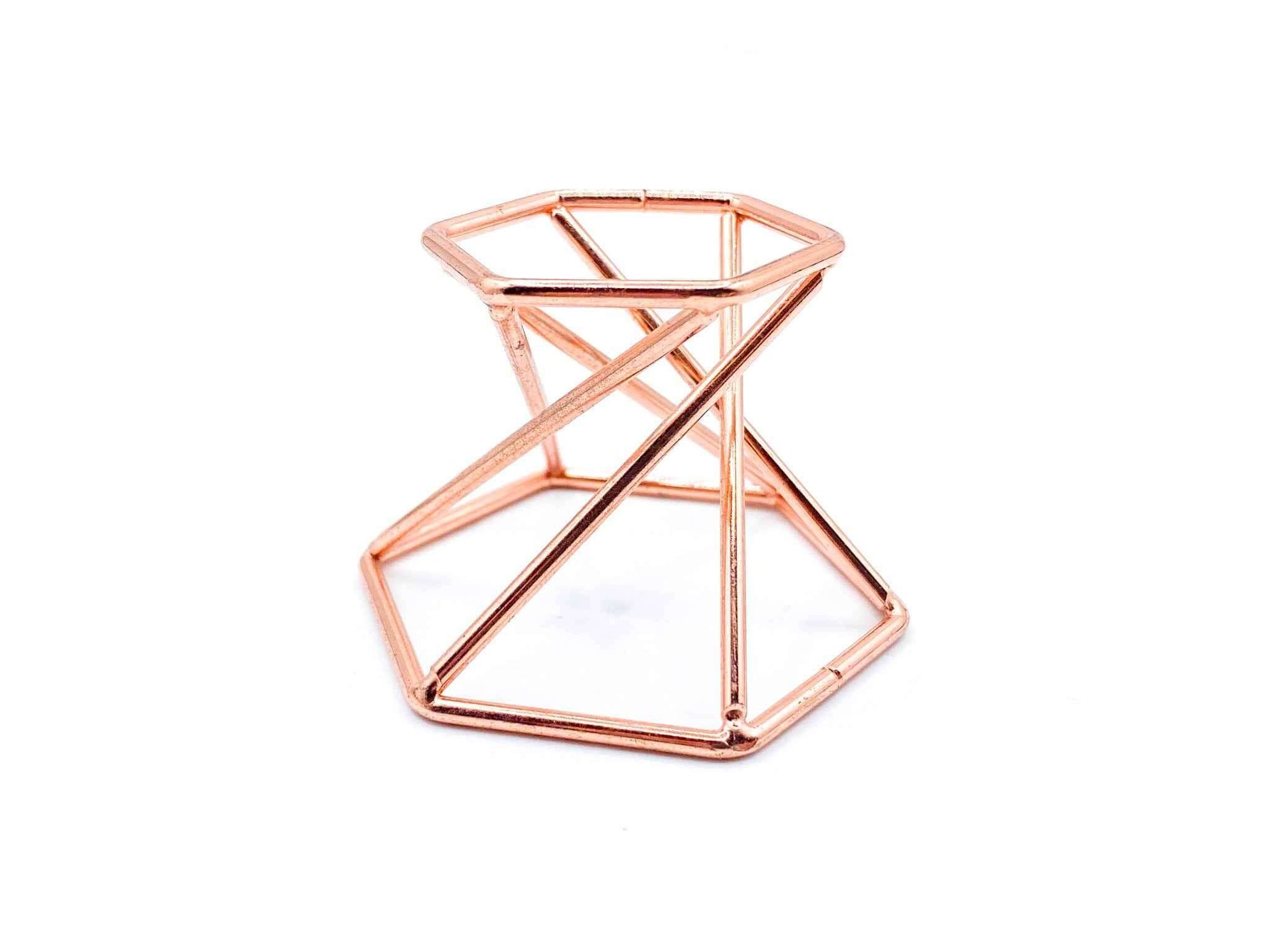 Geometric Crystal Sphere Stand - Rose Gold designed for displaying large crystals and spheres.