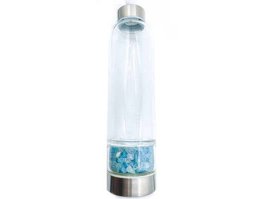 Aquamarine Crystal Water Bottle 14oz. | Stainless Steel Glass Water Bottle Tumbler