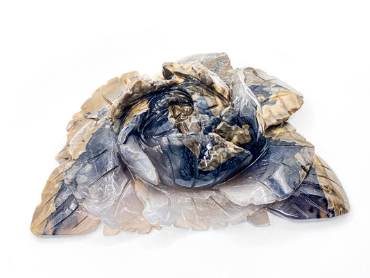 Volcano Agate Rose Carving | Grounding & Protection | UV Reactive Glow